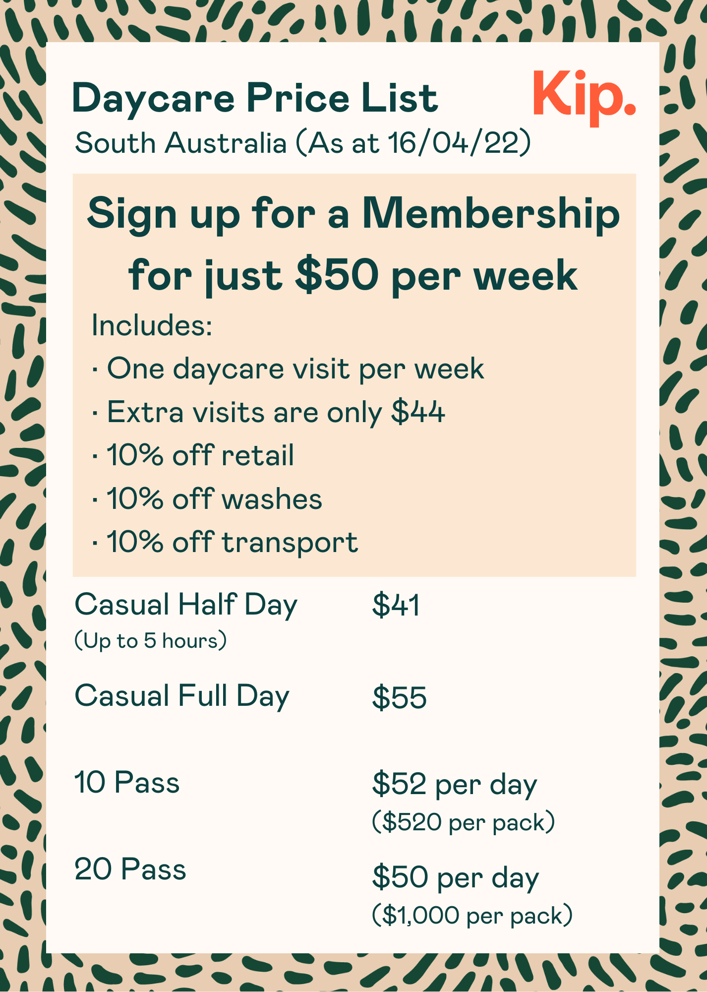 Kip Daycare Adelaide Memberships